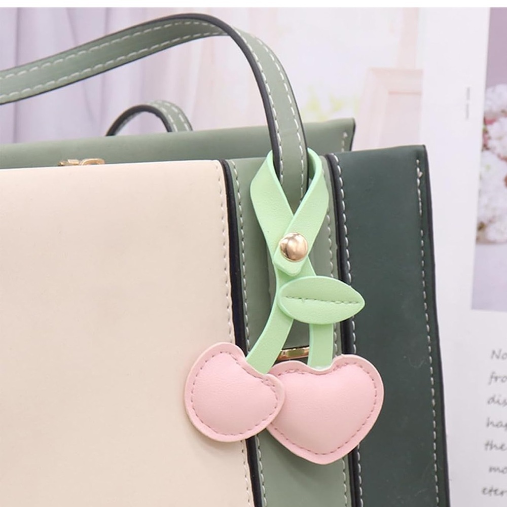 Leather Cherry Charm Bag Accessory - Pink & Green - Picture 2 of 3
